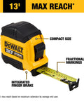 Atomic Compact 30 Ft Tape Measure With Finger Brake For Precision And One Hand Quick Measurement showing 13 Foot Reach and features
