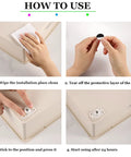 Installation guide for Self-Adhesive Mini Swivel Caster Wheels, 16-Piece Set, showing step-by-step application process.
