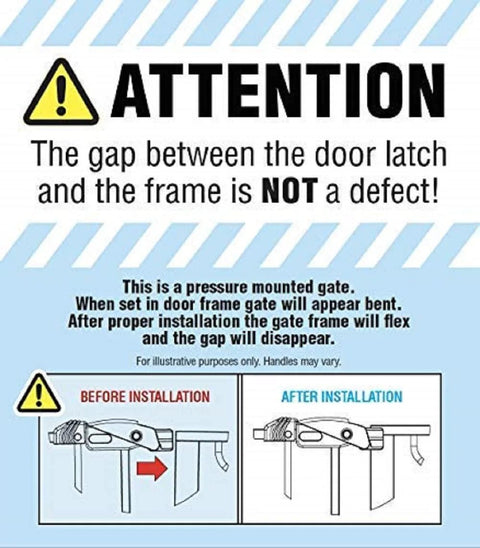 Warning sign about gap in Extra Wide Baby Gate For Doorways And Bottom Of Stairs Adjustable From 29 To 38 Inches 30 Inches