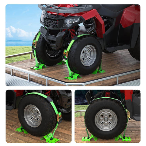 Heavy Duty E Track Wheel Chock Tie Down Kit With Rubber Blocks For ATV UTV And Lawn Mower Transport 4500Lb Break Strength