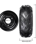Go kart tire and rim, black rubber tread and metal wheel, 4PCS ATV Go Kart Tires and Rims Tubeless 16X8-7 Inch with 3 mounting holes.