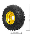 4PCS ATV Go Kart Tires and Rims Tubeless 145x70-6 Inch with yellow rim for Go Kart Buggy ATV Mini-bikes side view