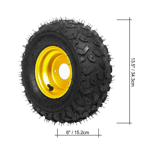 4PCS ATV Go Kart Tires and Rims Tubeless 145x70-6 Inch with yellow rim for Go Kart Buggy ATV Mini-bikes side view
