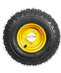 4PCS ATV Go Kart Tires and Rims Tubeless 145x70-6 Inch showing black rubber tire with yellow metal rim and 3 mounting holes.