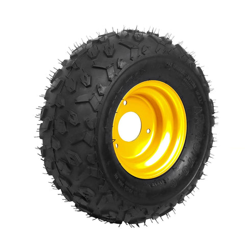 4PCS ATV Go Kart Tires and Rims Tubeless 145x70-6 Inch tire with yellow rim for Mini-bikes and ATV, shown side view