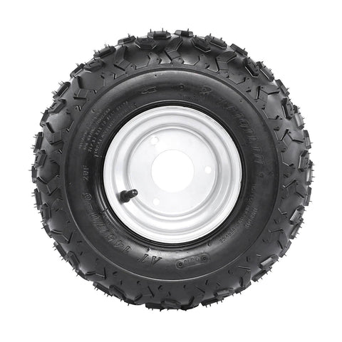 Set Of 4 ATV Go Kart Tires 145/70-6 With 6 inch Wheels Rims, tubeless rubber tire with metal wheel, top view.