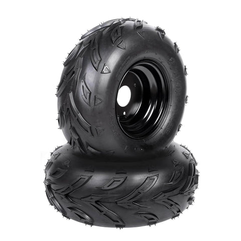 4PCS ATV Go Kart Tires and Rims Tubeless 16X8-7 Inch Front or Rear Tires, rubber design with metal rims, 3 mounting holes visible.