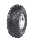 Close-up of a rubber Set Of 4 ATV Go Kart Tires 145/70-6 with 6 inch metal wheel rim
