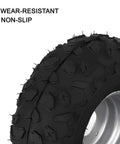 Close-up of ATV Go Kart Tires and Rims 145x70-6 Iron Wheels 90CC, non-slip and wear-resistant design on metal rim.