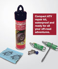 On The Go ATV Tubeless Tire Repair Kit With CO2 Inflator, Six 4-Inch Self Vulcanizing Plugs, floating watertight case