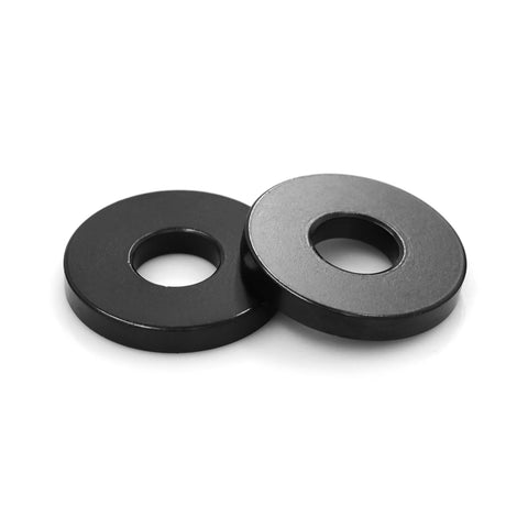 Two black metal rings for heavy duty ATV wheel bearing removal tool for 40 and 44 mm bearings, works with RZR General Ranger Sportsman models.