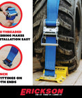 Beefy Wheel Chock Tie Down Kit For ATV UTV Transport With 2 In By 7.5 Ft Ratchet Straps, 1500 Lb Capacity, yellow chock, blue strap
