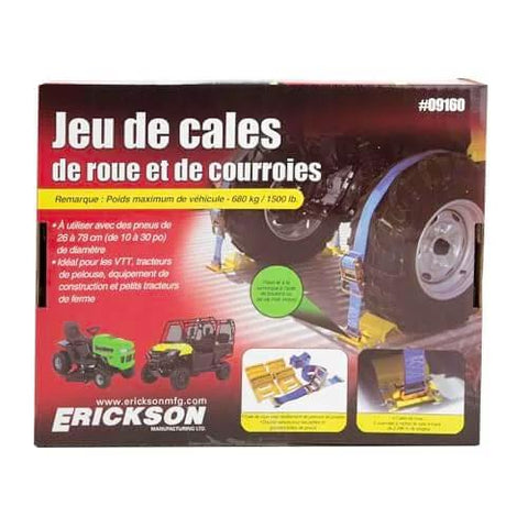 Beefy Wheel Chock Tie Down Kit For ATV UTV Transport With 2 In By 7.5 Ft Ratchet Straps, 1500 Lb Capacity, Fits 10 To 30 Inch Tires