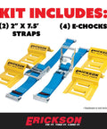 Beefy Wheel Chock Tie Down Kit For ATV UTV Transport With 2 In By 7.5 Ft Ratchet Straps, 1500 Lb Capacity, Erickson