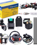 Electric Wiring Harness Kit With Relay Stator Coil CDI Solenoid And Spark Plug For 50cc 70cc 110cc And 125cc ATVs Go Karts Pit Quads And Dirt Bikes Built For 4 Wheelers including CDI, relay, stator, coil, spark plug, and wiring
