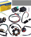 All In One Wiring Harness Kit With Coil Stator Solenoid Relay CDI And Spark Plug For ATV Go Kart Pit Quad Dirt Bike 50Cc 70Cc 90Cc 110Cc 125Cc Four Wheelers Replacement Parts Durable Construction Easy Installation Includes Step By Step Instructions