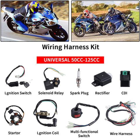 All In One Wiring Harness Kit With Coil Stator Solenoid Relay CDI And Spark Plug For ATV Go Kart Dirt Bike 50Cc 125Cc