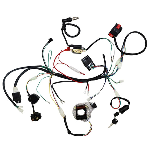 Electric Wiring Harness Kit With Relay Stator Coil CDI Solenoid And Spark Plug For 50cc 70cc 110cc And 125cc ATVs Go Karts Pit Quads And Dirt Bikes Built For 4 Wheelers.