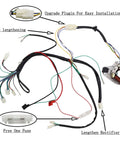 Electric Wiring Harness Kit With Relay Stator Coil CDI Solenoid And Spark Plug For 50cc 70cc 110cc And 125cc ATVs Go Karts Pit Quads And Dirt Bikes Built For 4 Wheelers showing installation components and labeled wiring.