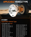 513301 Front Or Rear Wheel Bearing Hub Assembly For Audi A4 A5 A6 Q5 S5 S6 S7 S8 RS5 Allroad Quattro 2009-2015 shown with vehicle compatibility list.