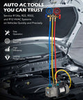 Professional Auto AC Vacuum Pump and Gauge Kit in use for R134a R12 R22 with hoses and quick couplers, Orion Motor Tech