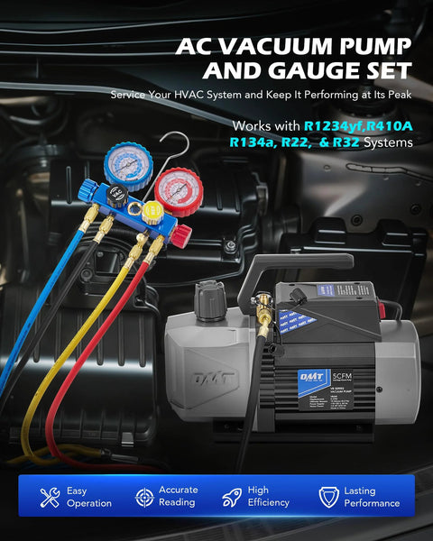 All In One Auto AC Vacuum Pump Kit With 5 CFM Two Stage Sparkless Ignition Proof Pump For R1234yf R32 R134a R410A Systems