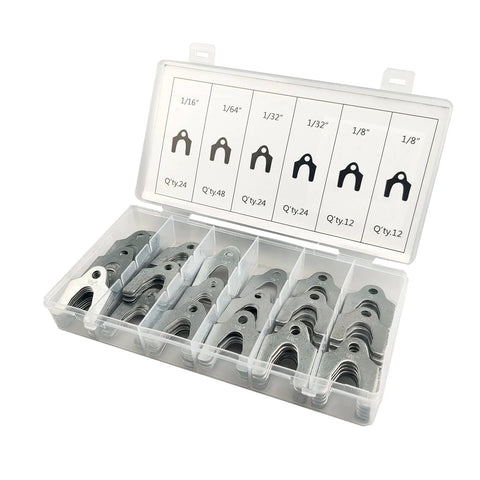 Auto Alignment Shim Set 144 Pieces In Four Sizes 1 64th 1 32nd 1 16th And 1 8th Inch in resealable box, zinc plated for rust resistance