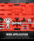 8-Way Slide Hammer Dent Puller Set with 5 lb hammer and tools in red carrying case for auto body repair