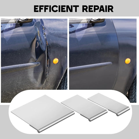20 Piece Pull Plate Kit For Auto Body Repair With Heat Treated Steel Plates In 1 Inch, 1.5 Inch, And 3 Inch Sizes Before and After
