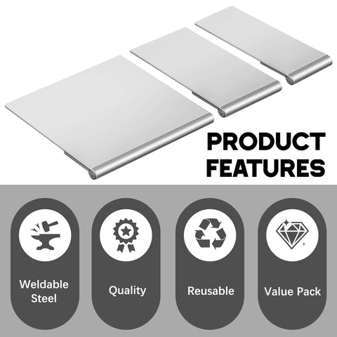 20 Piece Pull Plate Kit For Auto Body Repair With Heat Treated Steel Plates In 1 Inch, 1.5 Inch, And 3 Inch Sizes showing features