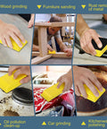 Collage showing various uses of Auto Body Sanding Block Set 7 Pieces For Woodworking And Automotive Refinishing