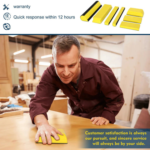 Man using Auto Body Sanding Block Set 7 Pieces For Woodworking And Automotive Refinishing on wooden surface in workshop