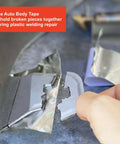 Using tape to hold plastic pieces together during repair with UL Certified 80W Plastic Welding Kit For Auto Bumpers, Kayaks, Canoes And Tanks Pro Grade Plastic Repair Tool For DIY Cars Boats Marine Gear And Fast Fixes