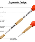 Four Pack 5 Inch and 6 Inch Automatic Center Punch Set With Adjustable Spring Loaded Punches shown in exploded view with components labeled