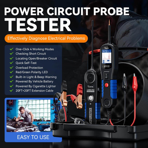 All In One Auto Circuit Tester For 12 And 24 Volt Systems with wire and features detail.