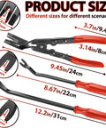Auto Clip Pliers Set And Fastener Remover Kit For Car Trim 3 Piece with size details and red handles.