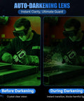 Welder demonstrating auto-darkening lens feature in safety goggles while using Portable 110V Handheld IGBT Inverter Welder For Home DIY Projects.