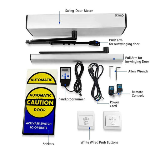 Auto Swing Door Opener With Remote Control, Push Button Entry, Heavy Duty Door Operator Kit with accessories and 315MHz fob