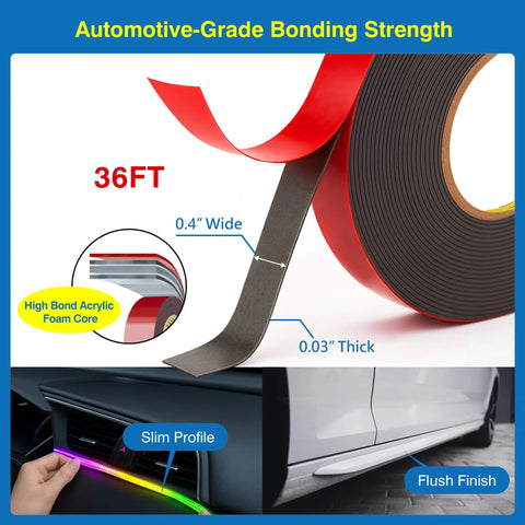 Heavy Duty Auto Foam Mounting Tape 0.4 In X 36 Ft With Adhesion Promoters Automotive Grade Double Sided for Car Trim and LED Lights