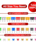 Assorted fuses from Do-It-All 306 Piece Car Boat Truck SUV Auto Blade Fuse Kit With Standard Mini And Low Profile Mini Fuses 2A To 35A