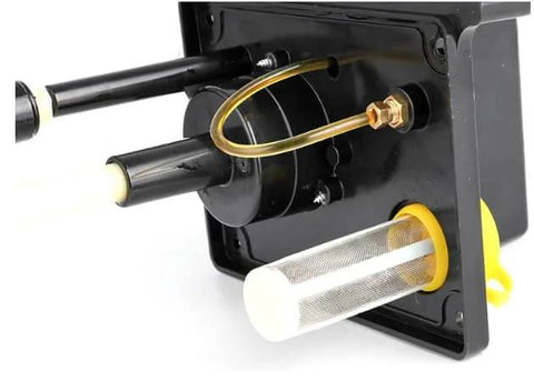 Close-up of 110V Auto Lube Pump With Digital Control And Dual Displays Plus Pressure Gauge For CNC Machines and Industrial Systems