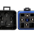 All-Weather 12V 40A Relay Kit With 4 Pin SPST, Heavy Duty Harness And Tinned Copper Wiring, shown front and back view