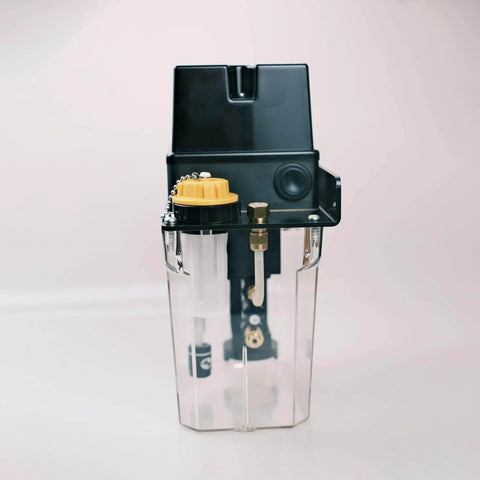 Front view of Auto Oil Lubrication Gear Pump With 1.8 Liter Capacity, 100 Volt Power, AMZ III 285155, plug and play design