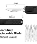 Auto retractable utility knife with push button deployment offers safe, precise cutting for opening boxes, with 10 blades included