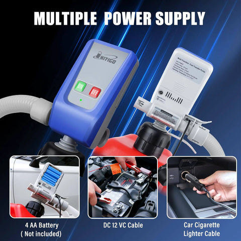 Auto Stop Sensor Fuel Transfer Pump With 51 Inch Hose And Tank Adapter Portable Liquid Pump for gasoline shown with power options