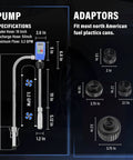 Auto Stop Sensor Fuel Transfer Pump With 51 Inch Hose And Tank Adapter details and specifications diagram.