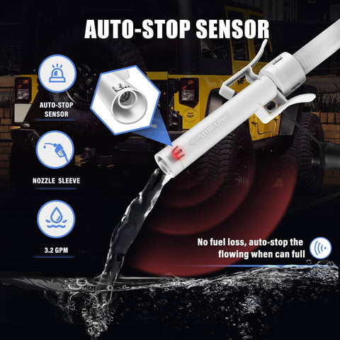 Auto Stop Sensor Fuel Transfer Pump with 51 Inch Hose and Tank Adapter Portable Liquid Pump for Gasoline Diesel Kerosene Nitigo