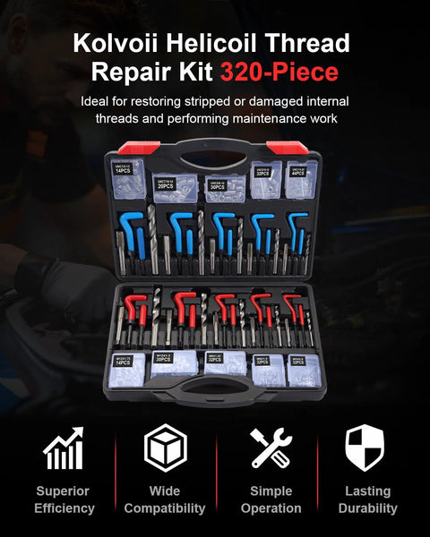 Must Have Ultimate Auto Thread Repair Kit With 320 Piece Set for SAE and Metric Sizes from One Quarter Inch to M12 in case