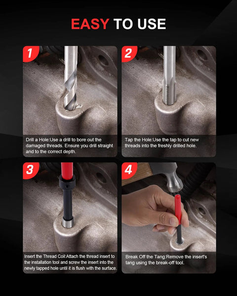 Step-by-step guide using Must Have Ultimate Auto Thread Repair Kit With 320 Piece Set For SAE And Metric Sizes From One Quarter Inch To M12