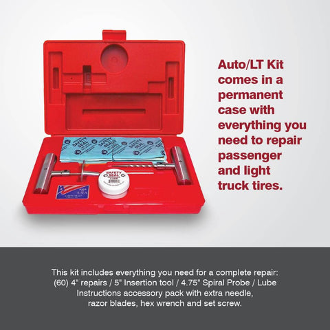 Deluxe Auto Tire Repair Kit With Sixty 4 Inch Repair Strings, 5 Inch Insertion Tool, 4.75 Inch Spiral Probe, Lube in case